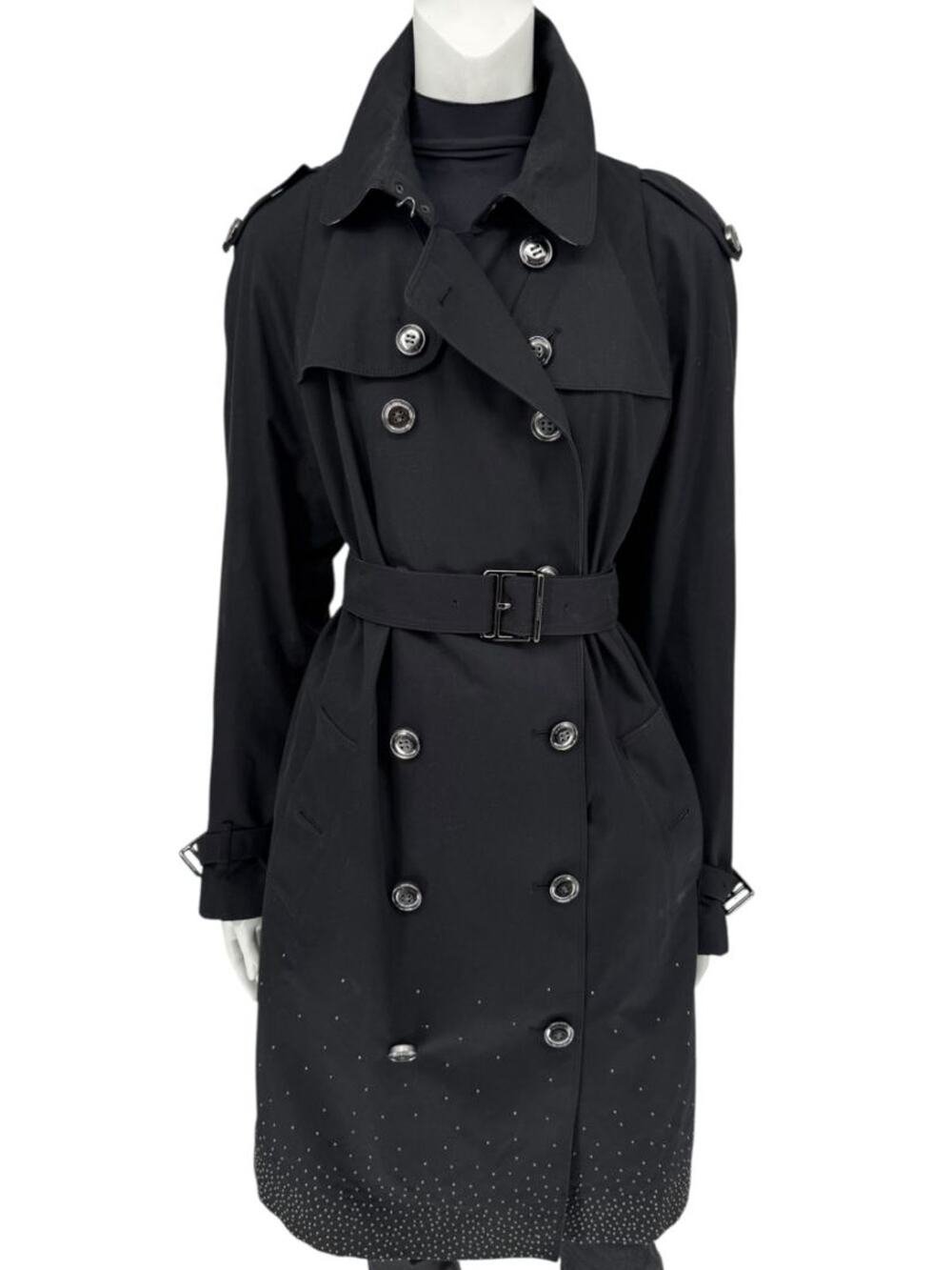 Burberry London Black Cotton Trench Coat with Dégradé Studded Details - Picture 1 of 15